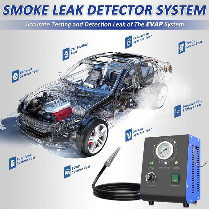 Automotive Smoke Machine Leak Detector, 19PSI Upgraded Dual Mode with Built-in Air Pump & Pressure Gauge, 12V DC EVAP Vacuum Exhaust Fuel Pipe Diagnostic Tool for Vehicles, ATV, Boat