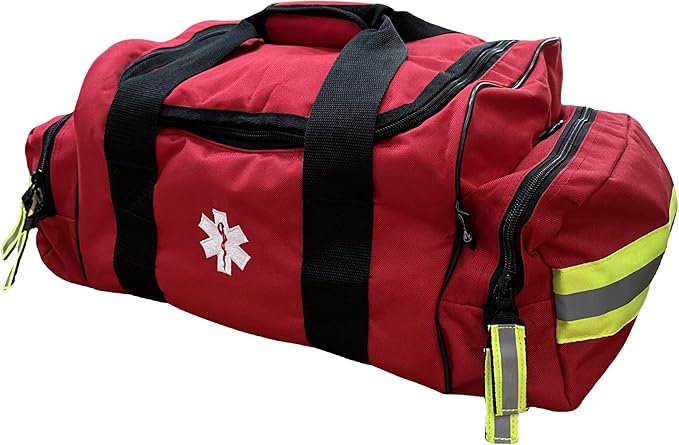 Kemp USA Maxi Trauma EMS Medical Bag Red 600D Nylon Water Resistant First Aid Kit Organizer Large Paramedic Emergency Response Bag with Reflective Trim Adjustable Strap
