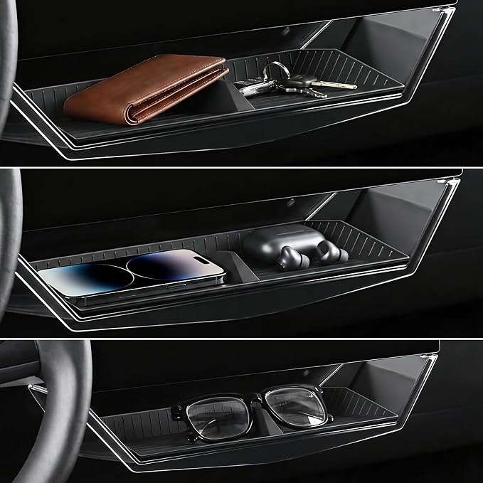 Under Screen Storage Box for 2024 2025 2026 Tesla Cybertruck, Center Console Hidden Dashboard Organizer Tray with Anti-Slip Liner, Quick & Stable Installation Cybertruck Interior Accessories