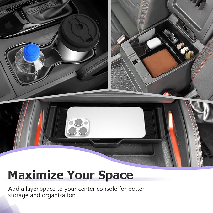 LUWU 2026 Frontier Accessories for 2022 2023 2024 2025 2026 Frontier S/SV/Pro-X/Pro-4X/SL Accessories Front Center Console Tray, Armrest Storage Box Center Console Organizer Cup Holder Black 3-Pack