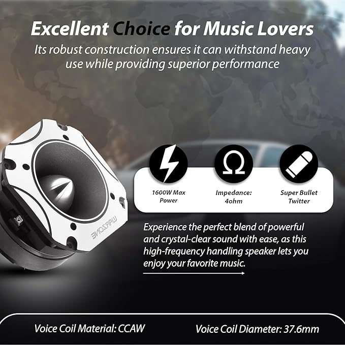 2X War-Zone WZ60TW 4.02-Inch Super Tweeter Speaker, 4 Ohm, 3200W Total Max Power, 105dB Sensitivity, Titanium Diaphragm, CCAW Voice Coil for Pro Car Audio (Pair)