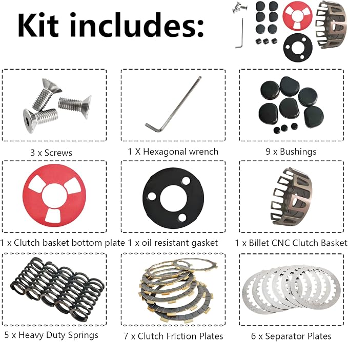 Clutch Kit & Billet Clutch Basket for Blaster 200 1988-2006 | for Ya-maha YFS200 SE