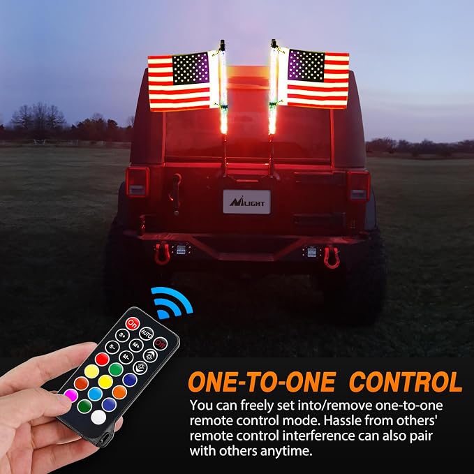 Nilight 2PCS 2FT Spiral RGB Led Whip Light w/RGB Chasing/Dancing Lights RF Remote Control Lighted Antenna Whips for Can-am ATV UTV RZR Polaris Dune Buggy 4-Wheeler Offroad Truck