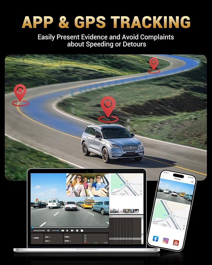 2.5K+1080P Dual Dash Cam Front and Inside, WiFi & GPS Dash Camera for Cars with 32G Card, IR Night Vision, 3" IPS Screen, Inside Car Camera for Taxi Driver, Support 256GB Max, App Control