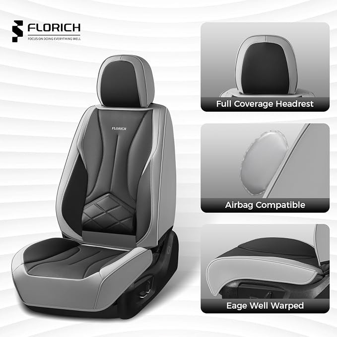 FLORICH Front Car Seat Covers, Leather Seat Covers for Cars, Waterproof Car Seat Protectors 2 Pack, Front Seat Covers for Cars, Automotive Seat Covers Protector Fit for Most Sedans SUV Pick-up Truck