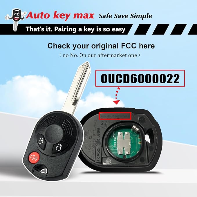 Programmable Keyfob, Replacement Car Keys and Fob Programmer Kit for 2005-2012 Ford Focus Mustang Fusion Edge Escape Exolorer Remote OUC6000022