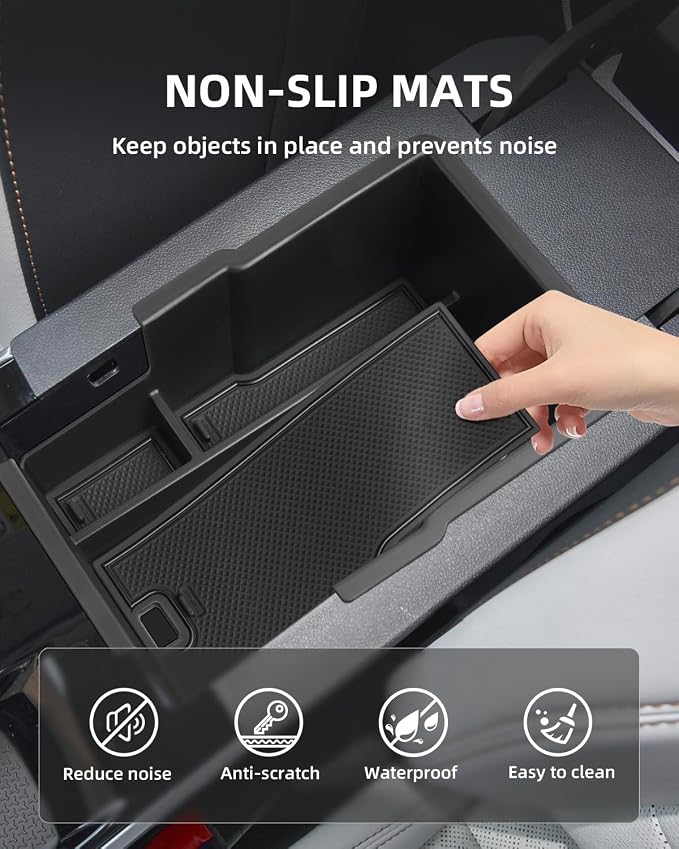 Center Console Organizer for Chevy Equinox 2026 2025 Armrest Insert Storage Tray with Non-Slip Rubber Mat Chevy Equinox Organiser Accessories-Black(Not for Equinox EV)