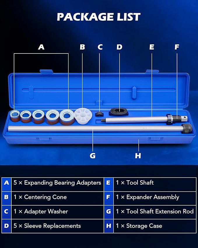 Orion Motor Tech Cam Bearing Removal and Installation Tool Set | Complete Camshaft Bearing Tool Kit with 1-1/8 to 2-2/3 Inch Adapters, Covers Most Domestic and Import Vehicles
