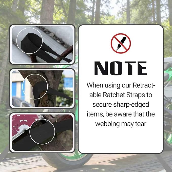 Retractable Ratchet Straps1In x 13Ft - Heavy Duty Auto Slow Retraction Tie Down Straps - 1,800lb Break Strength Self Retracting for Truck, Cargo Trailer, Motorcycle, ATV, UTV - Black, 4Pack