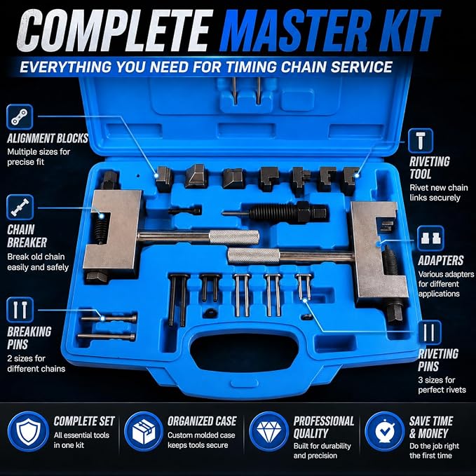 Engine Timing Chain Riveting Tool Kit for Mercedes Benz M271 M272 M273 M276, Master Camshaft Breaker & Riveter Set, Compatible with W204 W212 Jeep Chrysler 3.0 CRD, Replacement for 272589006300