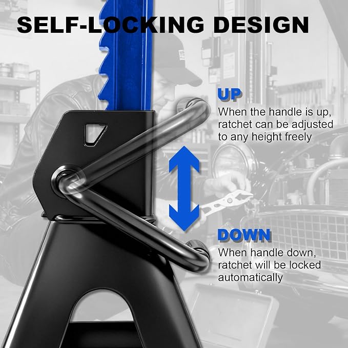 3 Ton (6,600 LBs) Jack Stands with Double Pin Locking,Rubber Cover and Large Foot Base,11"-17" Adjustable Height,Heavy Duty Car Jack Stands,Lifting SUV,MPV,Pickup Truck,ATV/UTV,1 Pair,Blue