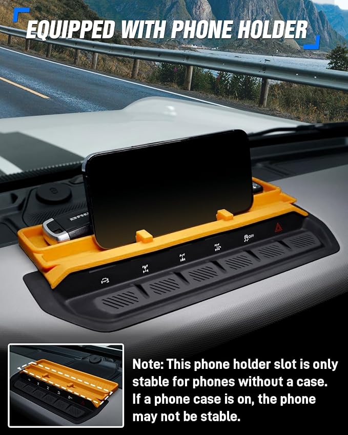 ROADER Bronco Center Console Organizer Compatible with 2021-2025 New Ford Bronco Interior Accessories, Dashboard Insert Tray Storage Box with Phone Holder Dash Organizer - Orange