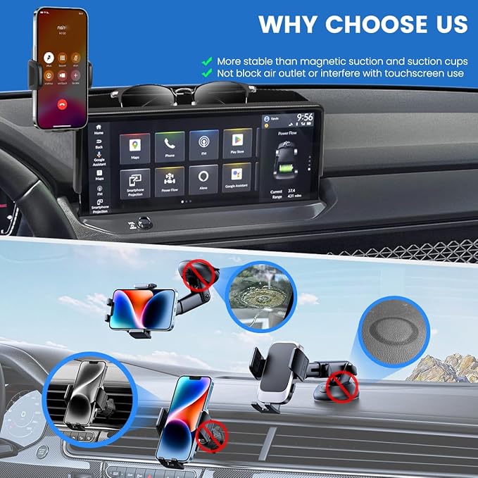 Car Phone Holder Compatible with Honda Accord 2023-2025 Accessories 12.3-Inch Screen Fixed Clip, Phone Mount with Dash Organizer Tray Dashboard Storage Box Hands-Free 360° Rotation (Not for LX/EX/SE)