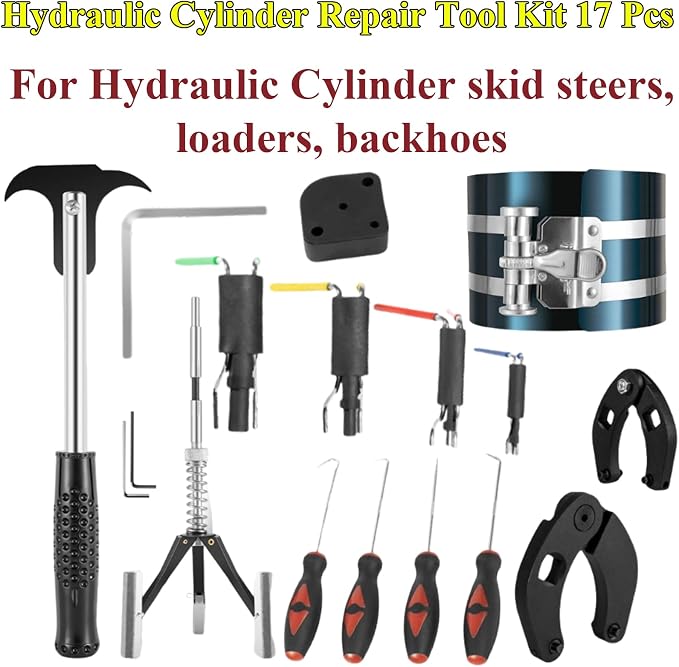 Hydraulic Cylinder Repair Tool Kit 17PCS for Skid Steers, Loaders, Backhoes.