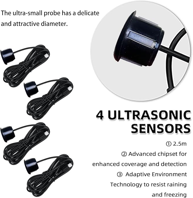 LCD Parking Sensor Kit - Displays Data on Original Screen, Easy Rear Installation, Compatible with CVBS Cameras (Not for AHD), 18 Probe Colors to Match Any Vehicle（Black）