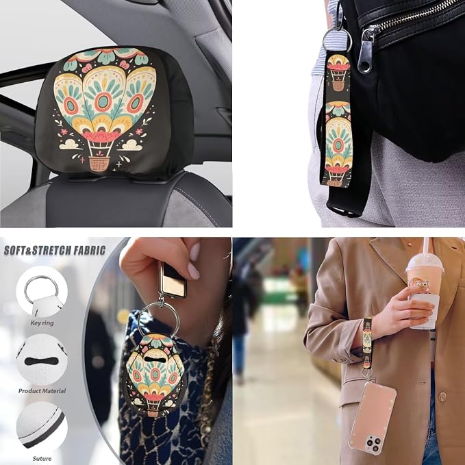 Air Balloon 13 Pcs Car Seat Covers Full Set, Floral Hot Air Balloon Auto Front and Rear Bench Seat Protector, Fork Art Steering Wheel Sleeve Auto Armrest Cover
