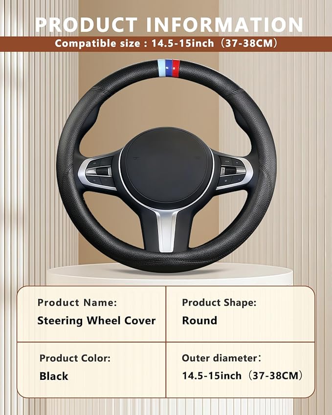 Customized Auto Car Steering Wheel Cover for BMW X1 X2 X3 X4 X5 X6 X7 i3 i4 i5 i8 535i 740Li 335i M3 M4 M5 Z1 Z3 Z4 Z5 (Black)