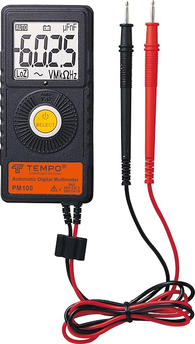 TEMPO Communications PM100 Ultra Portable Pocket Multimeter | Auto Ranging, 6000 Count | Measure AC DC Voltage, AC DC Current, Resistance, Continuity, Capacitance, Electric Field, Frequency