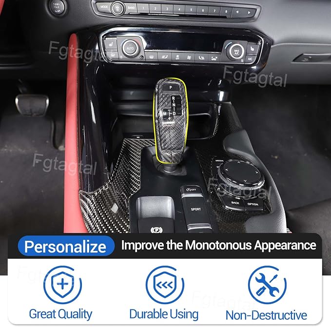 Real Carbon Fiber Gear Shift Head Cover and Front Head Cover Set Compatible with Toyota Supra GR A90 A91 MK5 2019-2026, Gear Shifter Knob Cover Protector Trim Cap 2Pcs (Black)