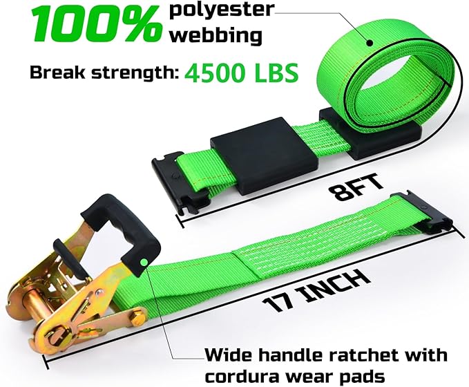 Trekassy Wheel Chock Tie-Down Kit with Rubber Blocks, (4,500lb Break Strength) Heavy Duty E Track Trailer Tire Straps for ATV, UTV, Lawn Mower- 2 Pack