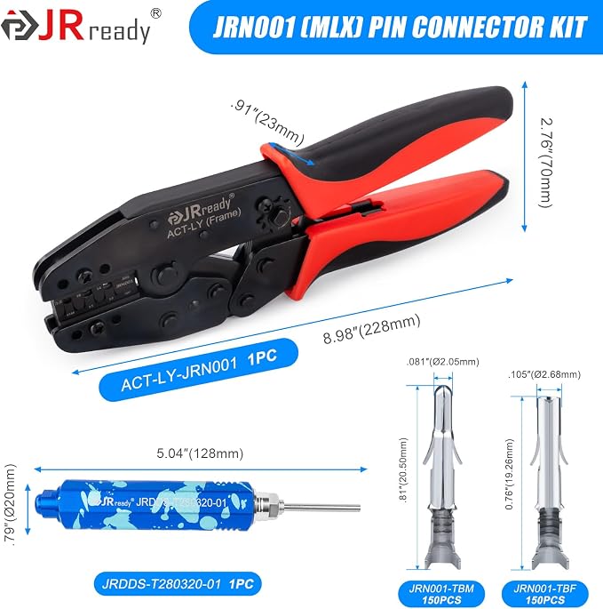 JRready ST6555 MLX Wire Crimper Terminal Removal Tool 14-20AWG Pins and Sockets Upgraded Pin Extractor Tool Power Connectors 2.13mm Dia. Compatible with Molex .084” 6.35mm Pitch