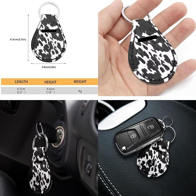 POLERO Cow Print Car Seat Cover Set 11pcs Vintage Steering Wheel Cover Auto Interior Accessories with Seatbelt Protector Pads Car Coasters and Keychains