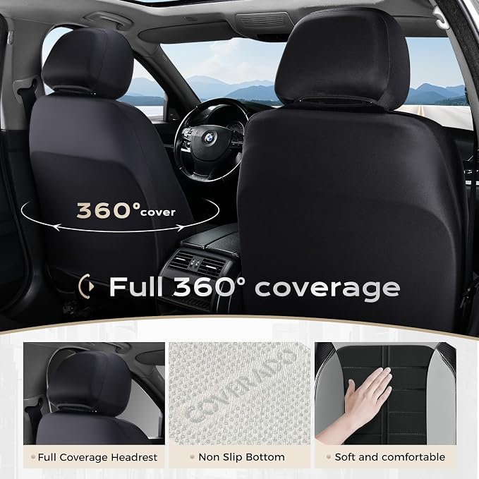 Coverado Front Seat Covers 2 Pieces Universal Seat Cover for Cars Breathable Leather Waterproof Car Seat Cover Driver Seat Cover Automotive Car Seat Cushion Fit for Most Cars SUV Trucks, Gray&Black