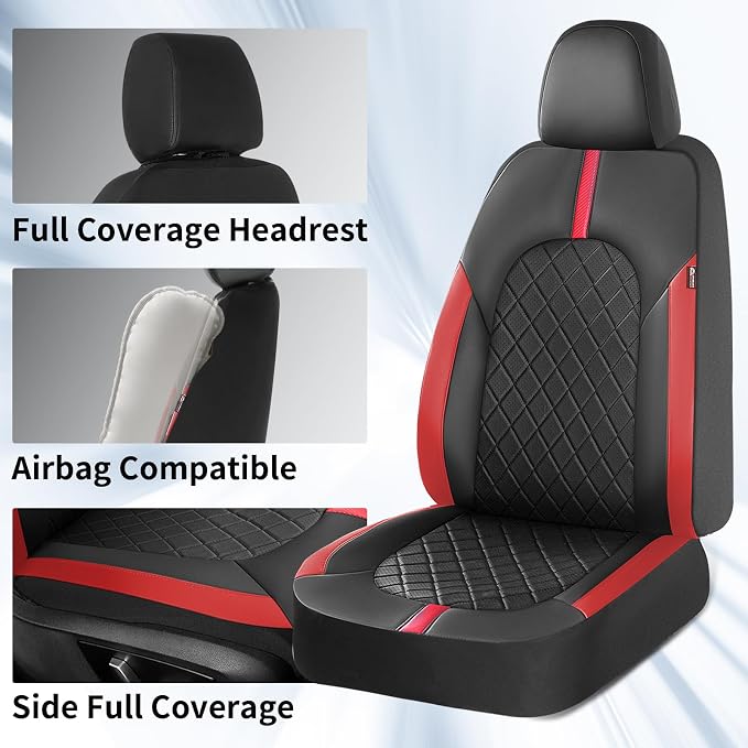 Coverado Car Seat Covers Front Seats, Car Seat Cover, Car Seat Protector Waterproof, Car Seat Cushion Red Seat Covers Carseat Cover Universal Fit for Most Cars