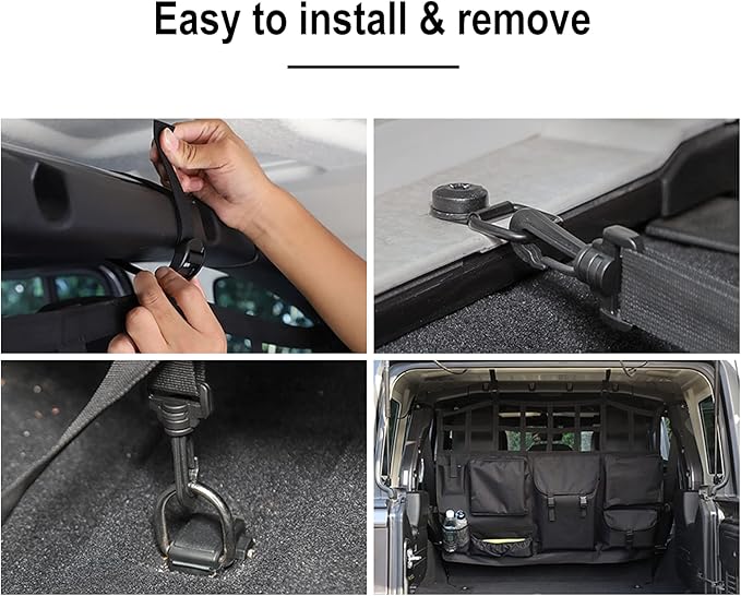 JeCar for Wrangler Rear Seat Divider Pet Net Dog Barrier Trunk Cargo Organizer Storage Accessories for 2007-2024 Jeep Wrangler JK JL (4-Door Only)