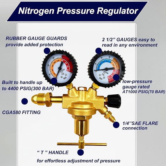 53010 Automotive/HVAC Pressure Tester Kit, Nitrogen Pressure Testing Tools, Includes 53001 Nitrogen Pressure Regulator, Leak Testing Adapter 53042, Charging Hose, R134a Adapter, R410A Adapter