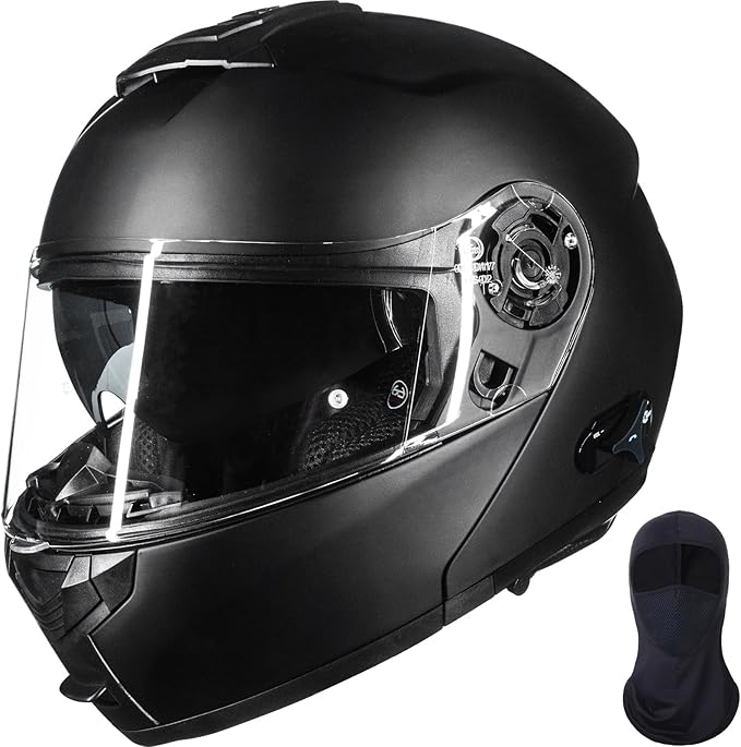 ILM 159BT Bluetooth Modular Motorcycle Helmet 2-3 Riders Intercom Full Face Flip up Casco DOT with Face Mask (MatteBlack, M)