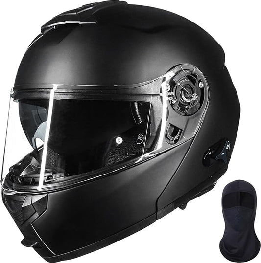ILM 159BT Bluetooth Modular Motorcycle Helmet 2-3 Riders Intercom Full Face Flip up Casco DOT with Face Mask (MatteBlack, XL)