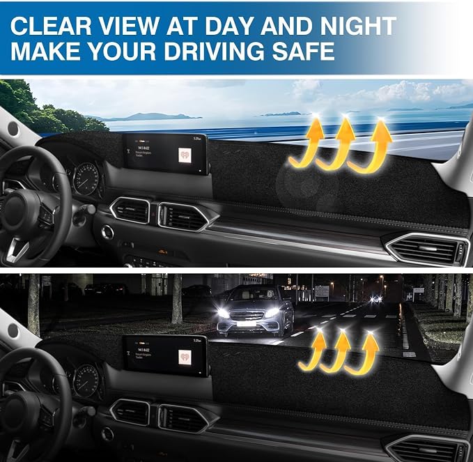 KUST Black Dash Cover for 2017-2025 Mazda CX-5 CX5 (Only fit for CX5 Without HUD) Polyester Dashboard Cover Non-Slip Center Console Dash Cover Interior Accessories for Mazda CX5 Sunshade No Glare