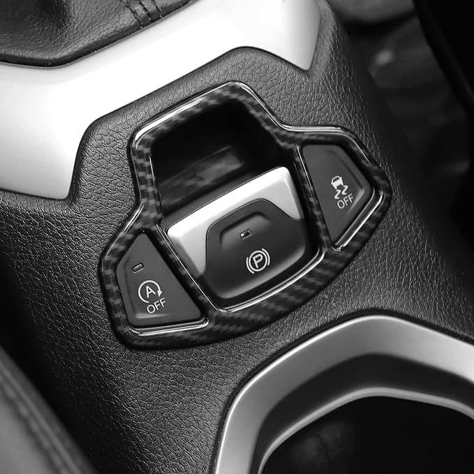 CheroCar 31 PCS Full Set Interior Decoration Trim Kit Steering Button Cover Door Handle Cover Air Outlet Cover Cup Holder Gear Cover Trim Door Speaker Cover for Jeep Renegade 2016-2018,Carbon Fiber