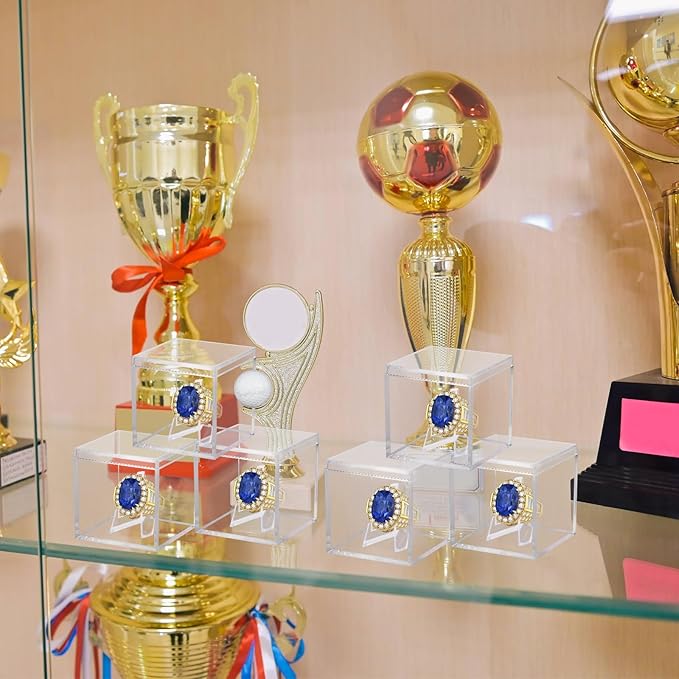 6 Pack Championship Ring Display Case Clear Acrylic Display Case Mini Baseball Softball Ring Holder Single Ring Display Box Stand 1 Slot Ring Hole Storage Box Gift for Sports Fans, 2.16 Inch
