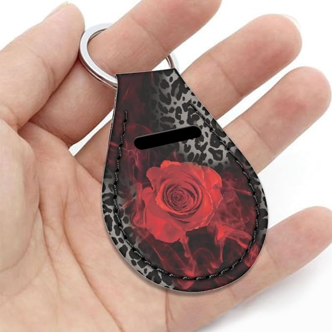 Howilath Red Rose Flowers Leopard Print Car Front Seat Covers, 10pcs Car Front Seat Covers/Steering Wheel Cover/Seatbelt Pads/Keychain/Armrest Cushion/Coasters Vehicle Seat Protector Accessories