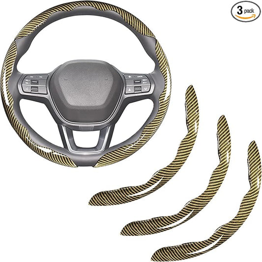 Carbon Fiber Steering Wheel Covers 3 Piece Clip on Steering Wheel Cover (Yellow)