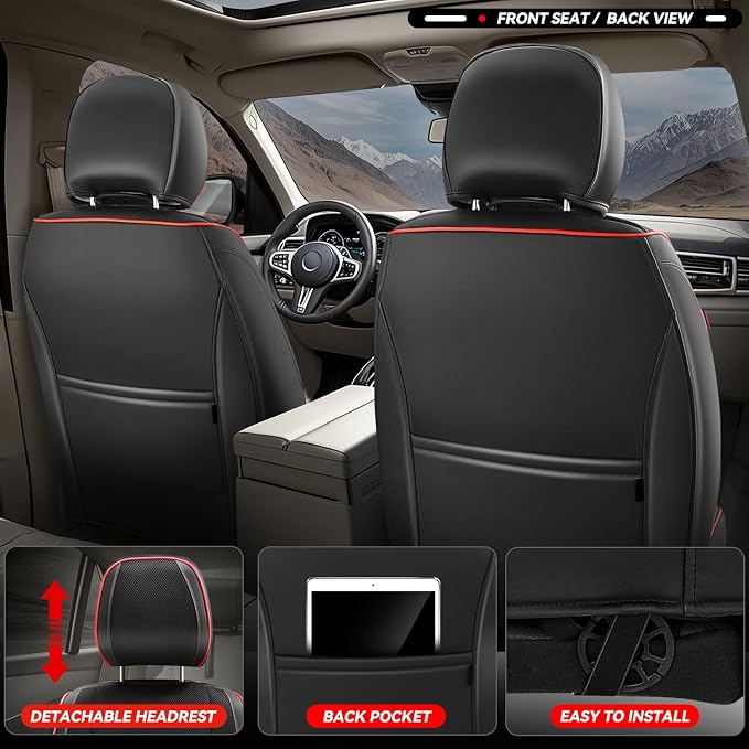Auto Dynasty Car Seat Covers Front Set, Anti-Slip Automotive Interior Covers with Storage Pocket, Breathable Car Seat Protectors, Airbag Compatible, Fit Most Vehicles, Diamond Stitch Mesh Black (2Pcs)