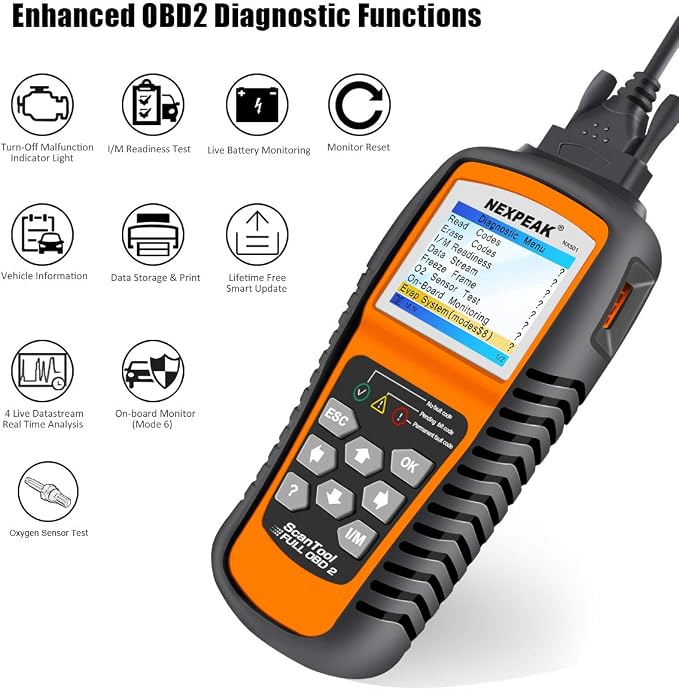 NEXPEAK OBD2 Scanner, NX501 Enhanced OBD II Auto Code Reader, Car Diagnostic Scan Tool Vehicle Check Engine Light Analyzer for All OBDII Vehicles After 1996 Colorful