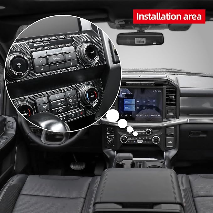 BETTERHUMZ Air Conditioning CD Control Panel Cover Trim Compatible with Ford F150 Raptor 2015-2020 Carbon Fiber Car Center Console Decor Sticker Interior Tuning Accessories (Black)