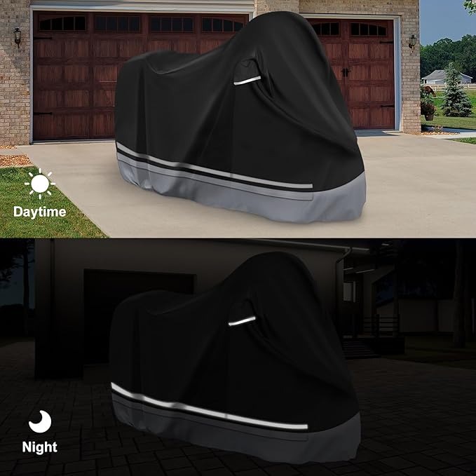 Waterproof Enclosed Motorcycle Storage Sheds Cover, 600D Oxford Cloth with All-Round Enclosed Zipper Motorcycle Shelter Garage Cover for Snow Rain Dust Protection, 96 L x 45 W x 53 H in