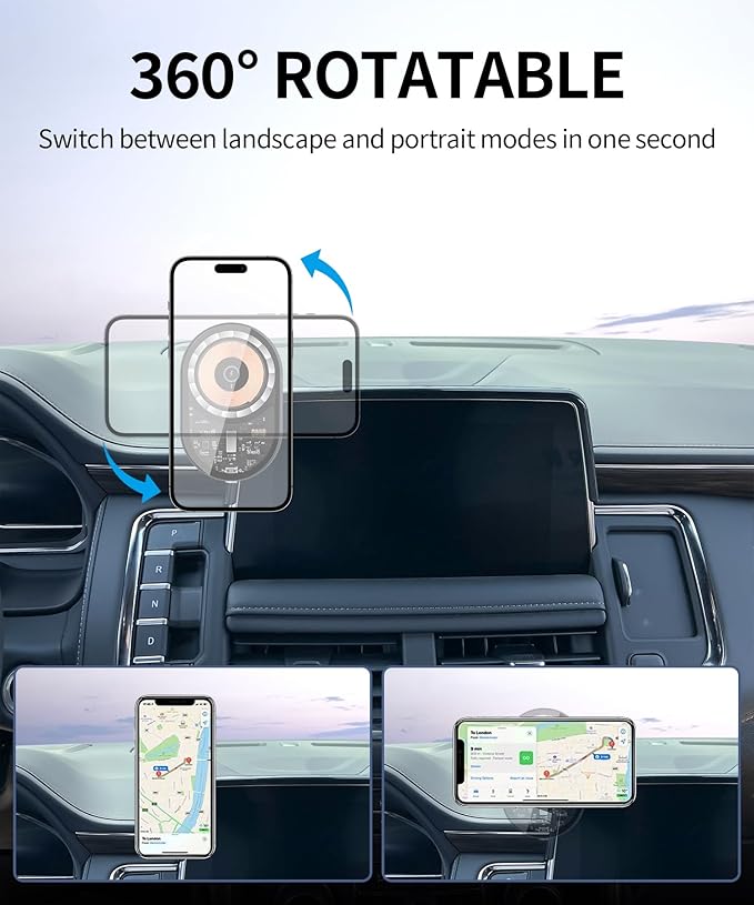 Wireless Charging Car Phone Holder for Chevrolet Suburban/Tahoe/GMC Yukon/Yukon XL 2021-2024, 10.2" Screen Fixed Clip, 360° Rotation Car Phone Mount Compatible with MagSafe