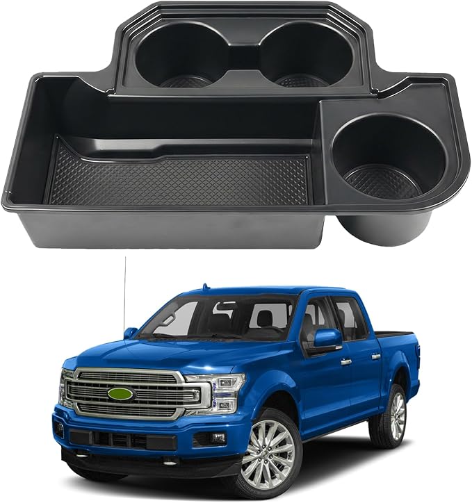 Rear Console Cup Holder Fits for 2015-2020 Ford F150 Bucket Seats Behind Armrest Tray Console Organizer Rear Cup Insert Compatible with F150 Interior Accessories Back Center Console Storage