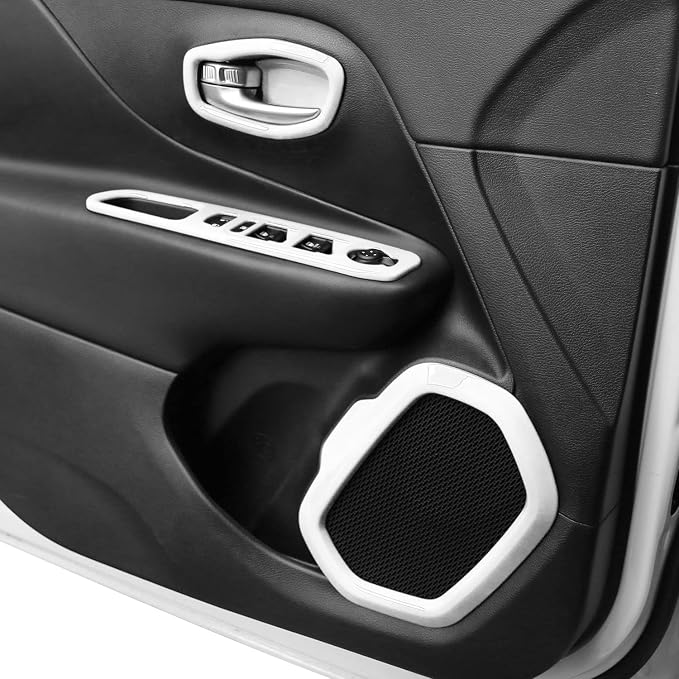 CheroCar 31 PCS Full Set Interior Decoration Trim Kit Steering Button Cover Door Handle Cover Air Outlet Cover Cup Holder Gear Cover Trim Door Speaker Cover for Jeep Renegade 2016-2018,White…