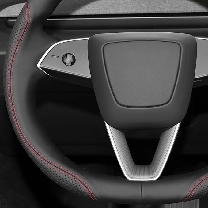 MEWANT DIY Steering Wheel Cover for Tesla Model 3 Highland Model Juniper 2025 Black Faux Leather Steering Wheel Wrap