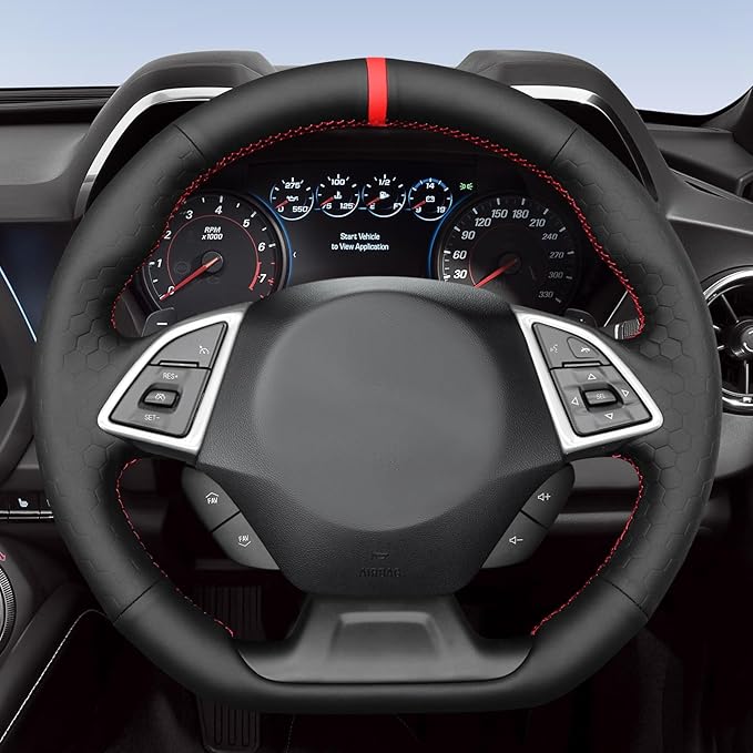 MEWANT Steering Wheel Cover for Chevy Camaro 2016-2024 Hand-Stitched Hive Leather Car Steering Wheel Wrap
