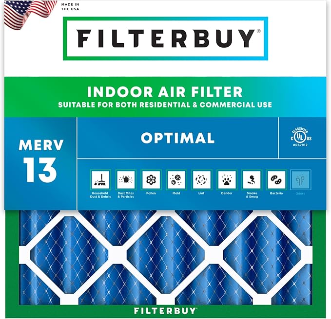 Filterbuy 25x25x4 Air Filter MERV 13 Optimal Smoke & Allergy Defense (1-Pack), Electrostatic Pleated HVAC AC Furnace Filters Replacement (Actual Size: 24.50 x 24.50 x 3.63)