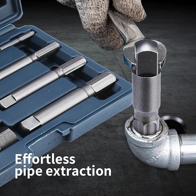 Pipe Extractor Set, 9-Piece Heavy Duty Steel Broken Pipe Extractors and 8 Piece Spline Lug Nut Socket Set