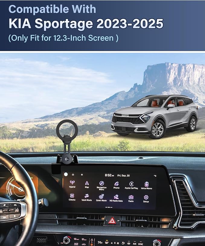 PZK Car Phone Holder for KIA Sportage 2023 2024 2025 EX/SX/SX-Prestige/X-Line Accessories 12.3-Inch Screen Fixed Clip, Compatible with MagSafe Car Phone Mount with 360° Rotatng Extension Rod Cradles