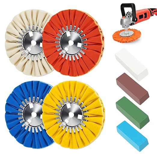 16ply Aluminum Buffing Wheels Kit 8pcs, 8in Airway Forged Wheels Buffing Polishing for 5/8" Arbor Angle Grinder, with Polishing Compound 4pcs, for Metal Rim Rig Aluminum Brass Rust Removal